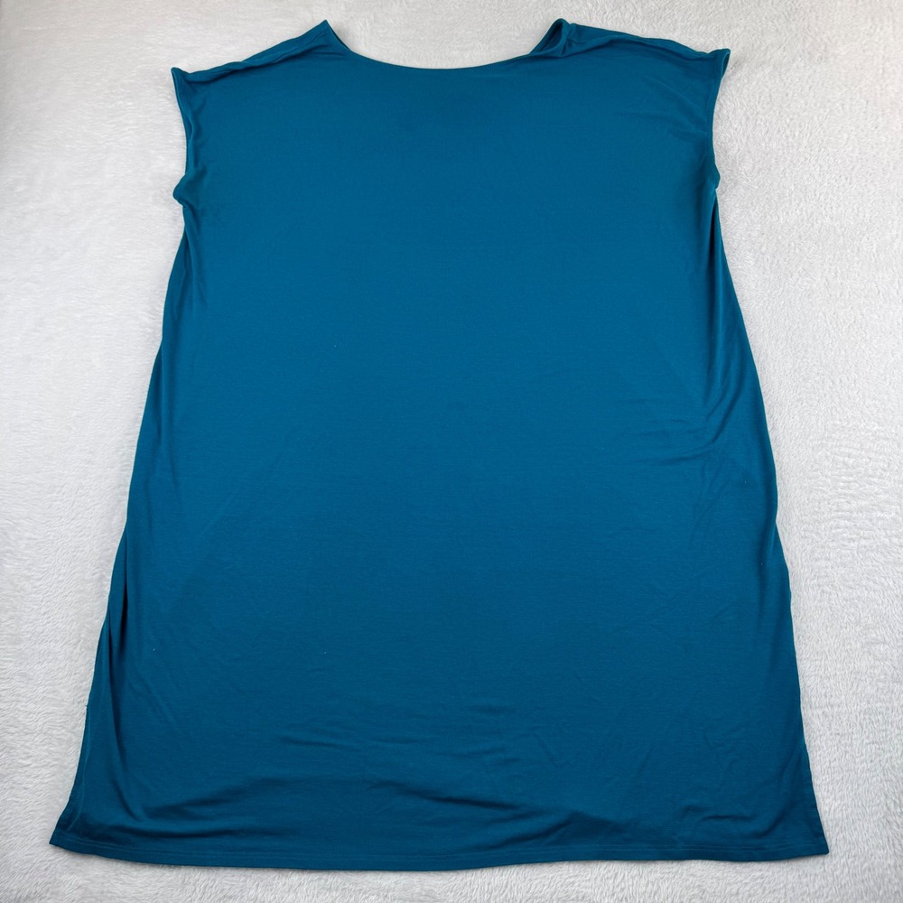 Eileen Fisher Shift Dress Womens XL Teal Blue V-Neck Cap Sleeve Viscose Stretch